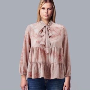 Simply Vera-Vera Wang pink tie dye tiered blouse